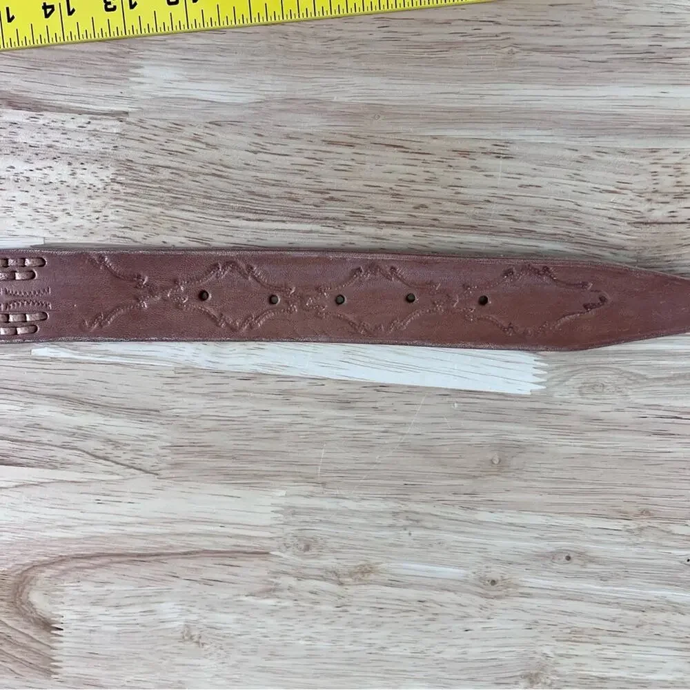 Brown Leather Mens Belt Size:33 Handcrafted  Tooled in Mexico